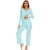 imageWiWi Pajamas for Women Long Sleeve Sleepwear with Pants Set Soft Casual Pj Warm Lounge Sets SXXLAaqua