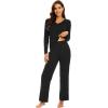 imageWiWi Pajamas for Women Long Sleeve Sleepwear with Pants Set Soft Casual Pj Warm Lounge Sets SXXLAblack