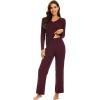 imageWiWi Pajamas for Women Long Sleeve Sleepwear with Pants Set Soft Casual Pj Warm Lounge Sets SXXLAbrownish Red