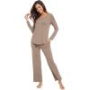 imageWiWi Pajamas for Women Long Sleeve Sleepwear with Pants Set Soft Casual Pj Warm Lounge Sets SXXLAcamel