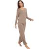 imageWiWi Pajamas for Women Long Sleeve Sleepwear with Pants Set Soft Casual Pj Warm Lounge Sets SXXLAcamel