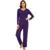 imageWiWi Pajamas for Women Long Sleeve Sleepwear with Pants Set Soft Casual Pj Warm Lounge Sets SXXLAdark Purple