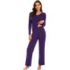 imageWiWi Pajamas for Women Long Sleeve Sleepwear with Pants Set Soft Casual Pj Warm Lounge Sets SXXLAdark Purple
