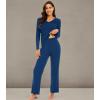imageWiWi Pajamas for Women Long Sleeve Sleepwear with Pants Set Soft Casual Pj Warm Lounge Sets SXXLAink Blue