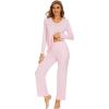 imageWiWi Pajamas for Women Long Sleeve Sleepwear with Pants Set Soft Casual Pj Warm Lounge Sets SXXLApink