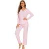 imageWiWi Pajamas for Women Long Sleeve Sleepwear with Pants Set Soft Casual Pj Warm Lounge Sets SXXLApink