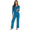 imageWiWi Pajamas for Women Long Sleeve Sleepwear with Pants Set Soft Casual Pj Warm Lounge Sets SXXLAteal Blue