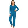 imageWiWi Pajamas for Women Long Sleeve Sleepwear with Pants Set Soft Casual Pj Warm Lounge Sets SXXLAteal Blue