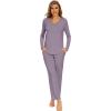 imageWiWi Pajamas for Women Long Sleeve Sleepwear with Pants Set Soft Casual Pj Warm Lounge Sets SXXLAviolet