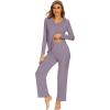 imageWiWi Pajamas for Women Long Sleeve Sleepwear with Pants Set Soft Casual Pj Warm Lounge Sets SXXLAviolet