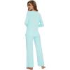 imageWiWi Pajamas for Women Long Sleeve Sleepwear with Pants Set Soft Casual Pj Warm Lounge Sets SXXLBaqua