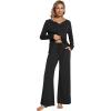 imageWiWi Pajamas for Women Long Sleeve Sleepwear with Pants Set Soft Casual Pj Warm Lounge Sets SXXLBblack