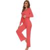 imageWiWi Pajamas for Women Long Sleeve Sleepwear with Pants Set Soft Casual Pj Warm Lounge Sets SXXLBcoral