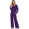 imageWiWi Pajamas for Women Long Sleeve Sleepwear with Pants Set Soft Casual Pj Warm Lounge Sets SXXLBdark Purple