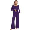 imageWiWi Pajamas for Women Long Sleeve Sleepwear with Pants Set Soft Casual Pj Warm Lounge Sets SXXLBdark Purple