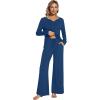 imageWiWi Pajamas for Women Long Sleeve Sleepwear with Pants Set Soft Casual Pj Warm Lounge Sets SXXLBink Blue