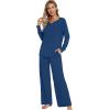 imageWiWi Pajamas for Women Long Sleeve Sleepwear with Pants Set Soft Casual Pj Warm Lounge Sets SXXLBink Blue