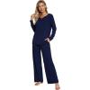 imageWiWi Pajamas for Women Long Sleeve Sleepwear with Pants Set Soft Casual Pj Warm Lounge Sets SXXLBnavy
