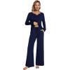 imageWiWi Pajamas for Women Long Sleeve Sleepwear with Pants Set Soft Casual Pj Warm Lounge Sets SXXLBnavy