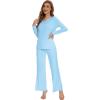 imageWiWi Pajamas for Women Long Sleeve Sleepwear with Pants Set Soft Casual Pj Warm Lounge Sets SXXLBpale Blue
