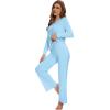 imageWiWi Pajamas for Women Long Sleeve Sleepwear with Pants Set Soft Casual Pj Warm Lounge Sets SXXLBpale Blue