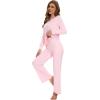 imageWiWi Pajamas for Women Long Sleeve Sleepwear with Pants Set Soft Casual Pj Warm Lounge Sets SXXLBpink