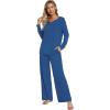 imageWiWi Pajamas for Women Long Sleeve Sleepwear with Pants Set Soft Casual Pj Warm Lounge Sets SXXLBprussian Blue