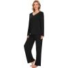 imageWiWi Pajamas for Women Long Sleeve Sleepwear with Pants Set Soft Casual Pj Warm Lounge Sets SXXLCblack