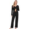 imageWiWi Pajamas for Women Long Sleeve Sleepwear with Pants Set Soft Casual Pj Warm Lounge Sets SXXLCblack