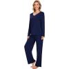 imageWiWi Pajamas for Women Long Sleeve Sleepwear with Pants Set Soft Casual Pj Warm Lounge Sets SXXLCnavy