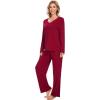 imageWiWi Pajamas for Women Long Sleeve Sleepwear with Pants Set Soft Casual Pj Warm Lounge Sets SXXLCwine Red