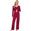 imageWiWi Pajamas for Women Long Sleeve Sleepwear with Pants Set Soft Casual Pj Warm Lounge Sets SXXLCwine Red