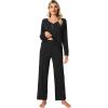 imageWiWi Viscose from Bamboo Pajama Set for Women 2 Pieces Long Sleeve Loungwear Soft Sleepwear Loose Comfy Pj Sets Pockets SXXLAblack