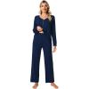 imageWiWi Viscose from Bamboo Pajama Set for Women 2 Pieces Long Sleeve Loungwear Soft Sleepwear Loose Comfy Pj Sets Pockets SXXLAnavy