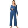 imageWiWi Viscose from Bamboo Pajama Set for Women 2 Pieces Long Sleeve Loungwear Soft Sleepwear Loose Comfy Pj Sets Pockets SXXLAprussian Blue