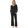 imageWiWi Viscose from Bamboo Pajama Set for Women 2 Pieces Long Sleeve Loungwear Soft Sleepwear Loose Comfy Pj Sets Pockets SXXLBblack