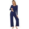 imageWiWi Viscose from Bamboo Pajama Set for Women 2 Pieces Long Sleeve Loungwear Soft Sleepwear Loose Comfy Pj Sets Pockets SXXLBnavy