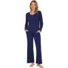 imageWiWi Viscose from Bamboo Pajama Set for Women 2 Pieces Long Sleeve Loungwear Soft Sleepwear Loose Comfy Pj Sets Pockets SXXLBnavy