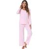 imageWiWi Viscose from Bamboo Pajama Set for Women 2 Pieces Long Sleeve Loungwear Soft Sleepwear Loose Comfy Pj Sets Pockets SXXLBpink