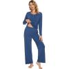 imageWiWi Viscose from Bamboo Pajama Set for Women 2 Pieces Long Sleeve Loungwear Soft Sleepwear Loose Comfy Pj Sets Pockets SXXLBprussian Blue