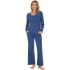 imageWiWi Viscose from Bamboo Pajama Set for Women 2 Pieces Long Sleeve Loungwear Soft Sleepwear Loose Comfy Pj Sets Pockets SXXLBprussian Blue