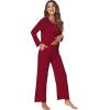 imageWiWi Viscose from Bamboo Pajama Set for Women 2 Pieces Long Sleeve Loungwear Soft Sleepwear Loose Comfy Pj Sets Pockets SXXLBwine Red