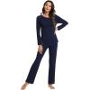 imageWiWi Viscose from Bamboo Pajamas Set for Women Soft Long Sleeve Pj Sleepwear Knit Jammies Pants Lounge Sets Loungewear SXXLAnavy