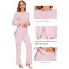 imageWiWi Viscose from Bamboo Pajamas Set for Women Soft Long Sleeve Pj Sleepwear Knit Jammies Pants Lounge Sets Loungewear SXXLApink