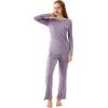 imageWiWi Viscose from Bamboo Pajamas Set for Women Soft Long Sleeve Pj Sleepwear Knit Jammies Pants Lounge Sets Loungewear SXXLAviolet