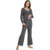 imageWiWi Viscose from Bamboo Pajamas Sets for Women Soft Tops with Pants Sleepwear Vneck Pj Set with Pockets SXXLDark Heather Grey