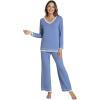 imageWiWi Viscose from Bamboo Pajamas Sets for Women Soft Tops with Pants Sleepwear Vneck Pj Set with Pockets SXXLFog Blue