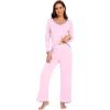 imageWiWi Viscose from Bamboo Pajamas Sets for Women Soft Tops with Pants Sleepwear Vneck Pj Set with Pockets SXXLPink