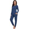 imageWiWi Viscose from Bamboo Womens Long Sleeve Pajama Sets Sleepwear with Jogger Pajamas Pants Soft Lounge Set Loungewear SXXLInk Blue