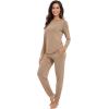imageWiWi Viscose from Bamboo Womens Long Sleeve Pajama Sets Sleepwear with Jogger Pajamas Pants Soft Lounge Set Loungewear SXXLKhaki